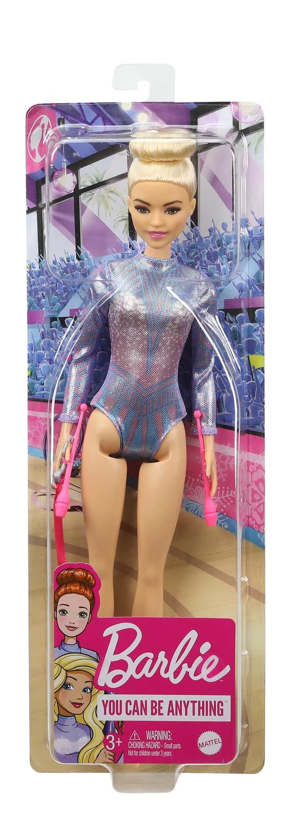 Barbie Rytminen voimistelija - , vaaleahiuksinen nukke (n 30 cm), jumppapuku ja välineet