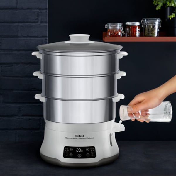 Tefal Convenient Series Deluxe VC502D höyrykeitin 3 kori(a) Pöytämalli 900 W Ruostumaton teräs, Valkoinen