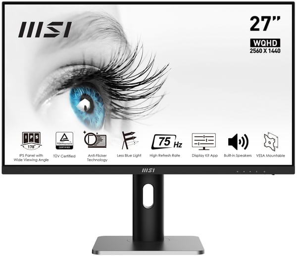 MSI Pro MP273QP platta pc-skärmar 68,6 cm (27") 2560 x 1440 pixlar Wide Quad HD LED Svart, Silver