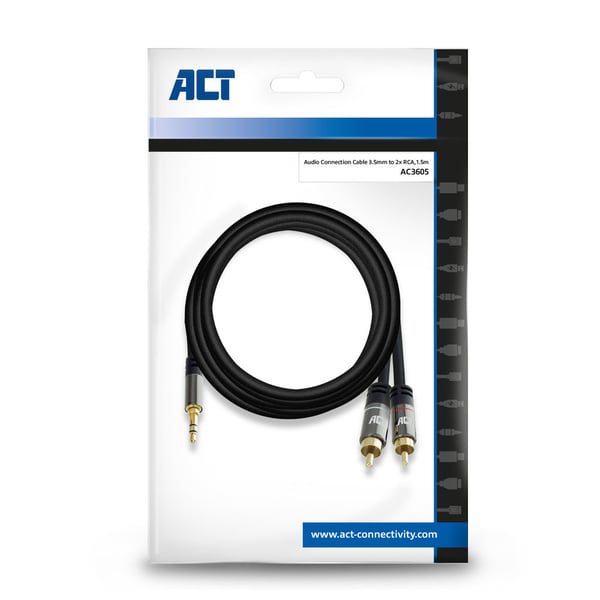 ACT AC3605 audiokaapeli 1,5 m 3.5mm 2 x RCA Musta