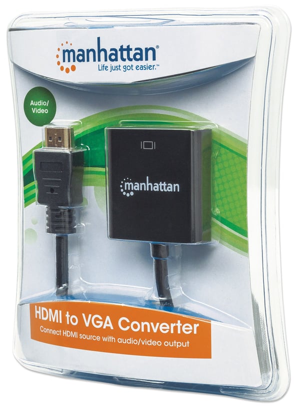 Manhattan 151450 videokaapeli-adapteri 0,3 m HDMI + 3.5mm VGA (D-Sub) Musta