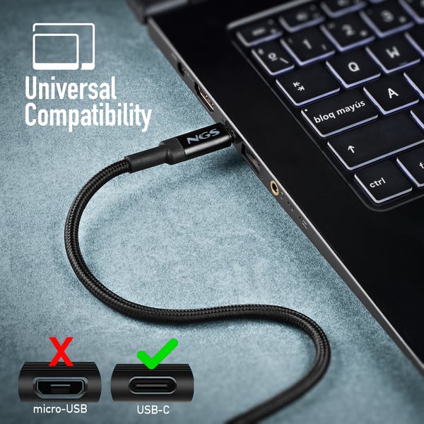 NGS KNOT 65W-3 USB-kabel USB 2.0 3 m USB C 0,48 Gbit/sek. Sort