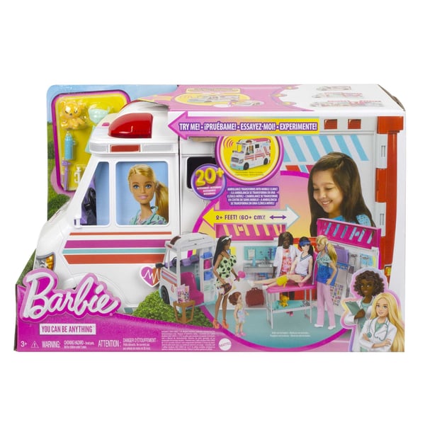 Barbie Barbie-legetøj, transformerende ambulance- og kliniklegesæt, over 20 stk. tilbehør, sygeplejeklinik