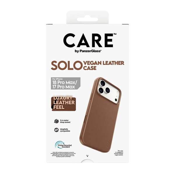 PanzerGlass CARE™ by ® Solo Vegan Leather Case Brown w. MagSafe iPhone 2026 Pro Max | 17 Pro Max mobiltelefon etui Cover Brun
