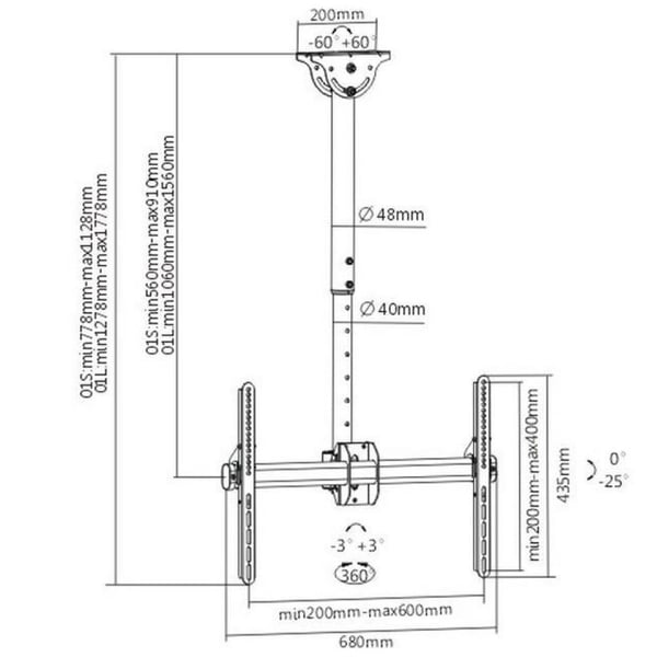 Techly ICA-CPLB 946S kyltin näyttökiinnike 177,8 cm (70") Musta
