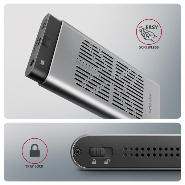 Axagon EEM2-20GD tallennusaseman telakointiasema USB 3.2 Gen 2 (3.1 Gen 2) Type-C Musta, Harmaa