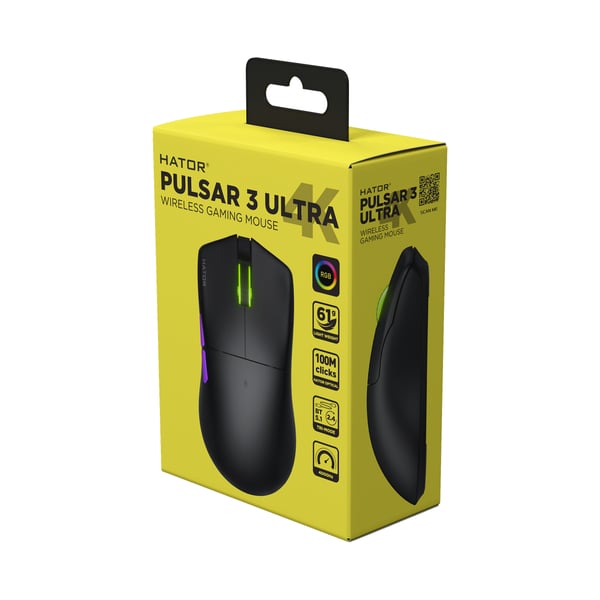 HATOR Pulsar 3 ULTRA 4K Wireless hiiri Pelaaminen Oikeakätinen RF Wireless + Bluetooth + USB Type-A Optinen 30000 DPI