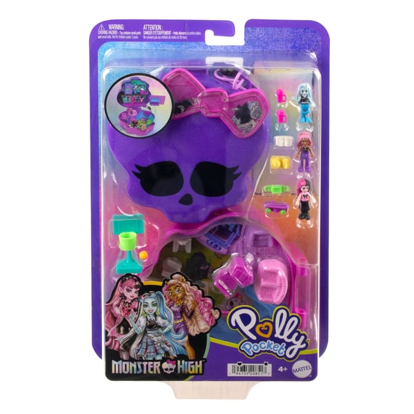 Polly Pocket Monster High- lekset med tre mikrodockor och tio tillbehör, går att öppna till en skolmiljö