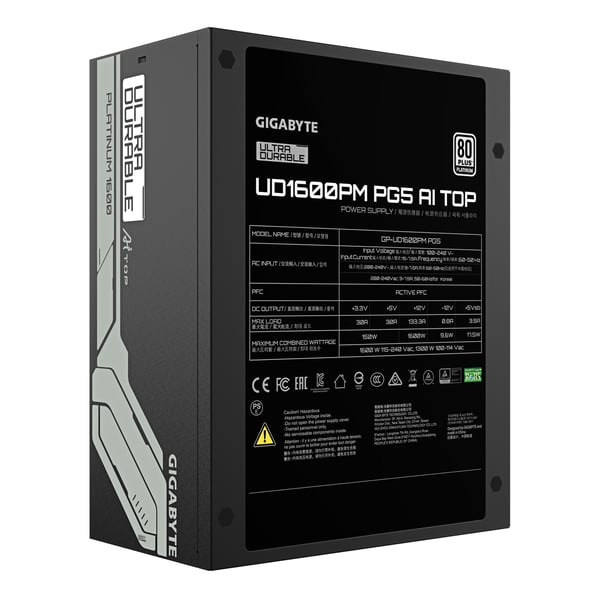 GIGABYTE UD1600PM PG5 AI TOP enhed til strømforsyning 1600 W 20+4 pin ATX ATX Sort