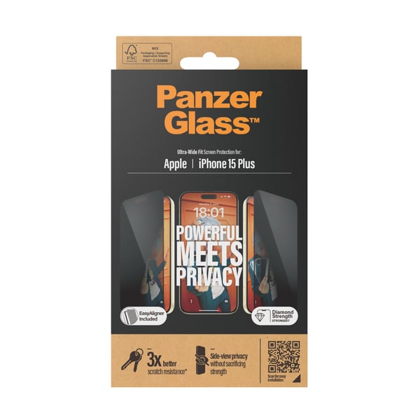 PanzerGlass ® Privacy Screen Protector iPhone 15 Plus | Ultra-Wide Fit w. EasyAligner Kirkas näytönsuoja Apple 1 kpl