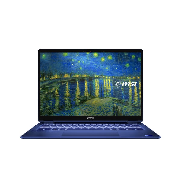 MSI Prestige 14 Flip AI+ Starry Night Over the Rhone-261FRY Copilot+ PC Intel Core Ultra X9 378H Hybrid (2-i-1) 35,6 cm (14") Berøringsskærm Full HD+ 32 GB LPDDR5x-SDRAM 1 TB SSD Wi-Fi 7 (802.11be) Windows 11 Home Sort, Blå