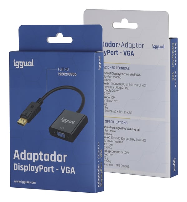 iggual IGG319062 videokabel adapter 0,2 m DisplayPort VGA (D-Sub) Sort