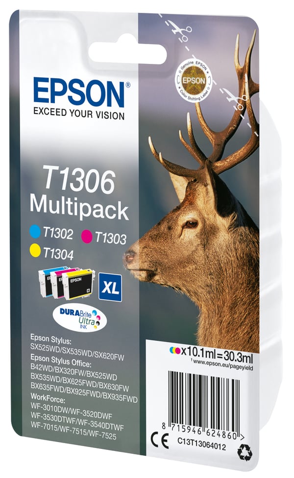 Epson Stag T1306 Peura DURABrite Ultra, moniväripakkaus, 3 värin muste
