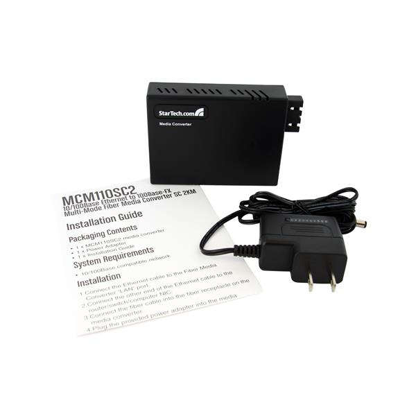 StarTech.com MCM110SC2 mediakonverterare för nätverk 100 Mbit/s 1310 nm Flerläge Svart