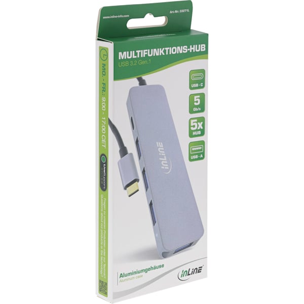 InLine 33271L interface hub USB 2.0 Type-C 5000 Mbit/s Grå