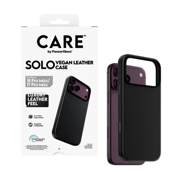 PanzerGlass CARE™ by ® Solo Vegan Leather Case Black w. MagSafe iPhone 2026 Pro Max | 17 Pro Max mobiltelefon etui Cover Sort