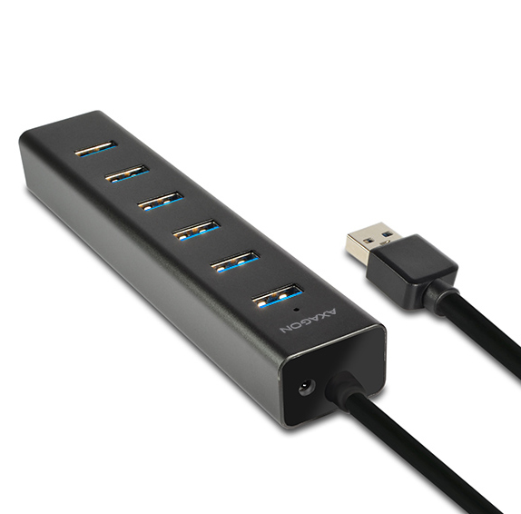 Axagon HUE-SA7BP gränssnittshubbar USB 3.2 Gen 1 (3.1 Gen 1) Type-A 5000 Mbit/s Svart