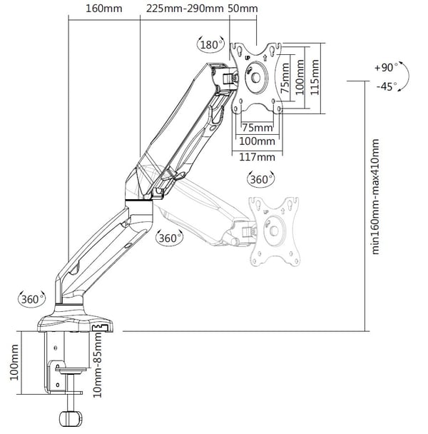 Equip 650120 skærmbeslag og -stativer 81,3 cm (32") Skrivebord Sort