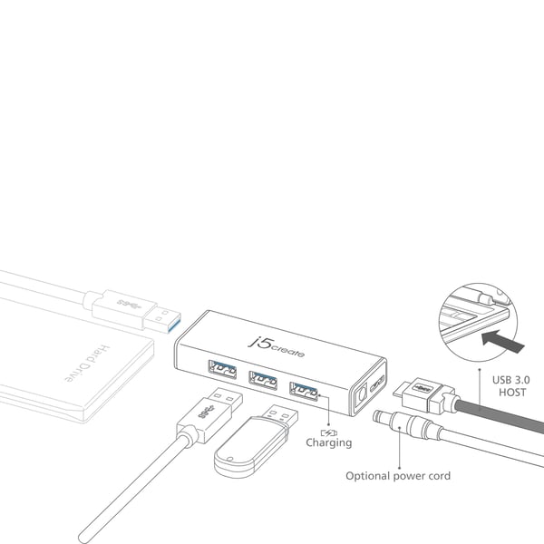 j5create JUH340-N Mini-hub med 4 USB 3.0-porte - EU/UK