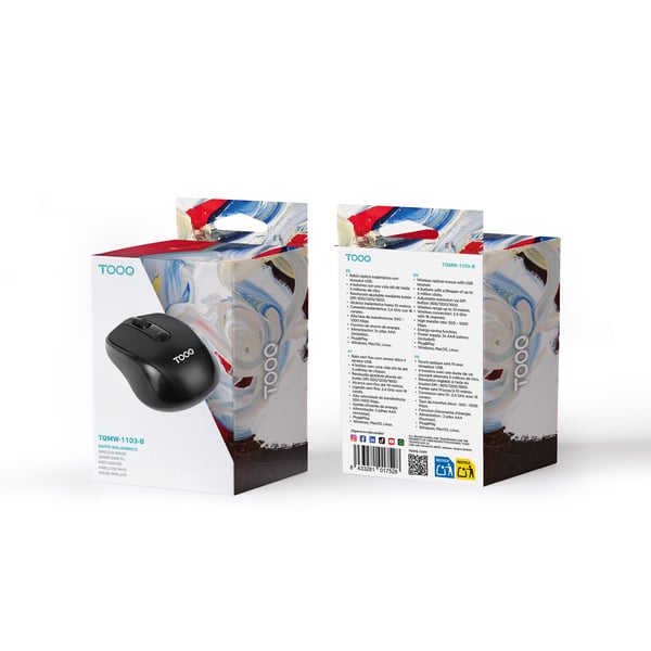 TooQ TQMW-1103-B datormöss Universal Ambidextrous RF Trådlös Optisk 1600 DPI