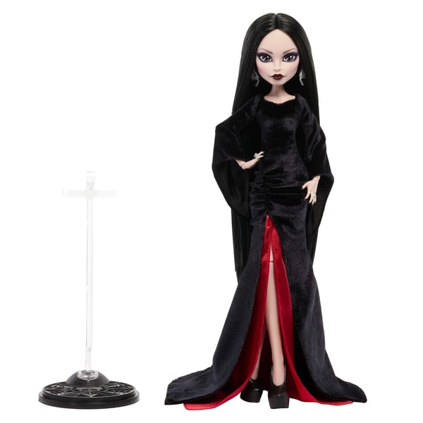 Monster High x Wednesday, samlerdukke, Morticia Addams i sort fløjlskjole