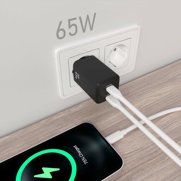 AISENS ASCH-65W2P040-BK oplader til mobil enhed Universel Sort Vekselstrøm Hurtig opladning Indendørs