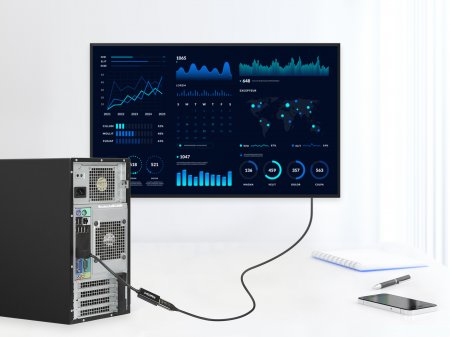 Manhattan DisplayPort 1.2 till HDMI Aktiv Adapter, 4K@60Hz, 15cm, Hane till Hona, DP Med Spärr, Svart