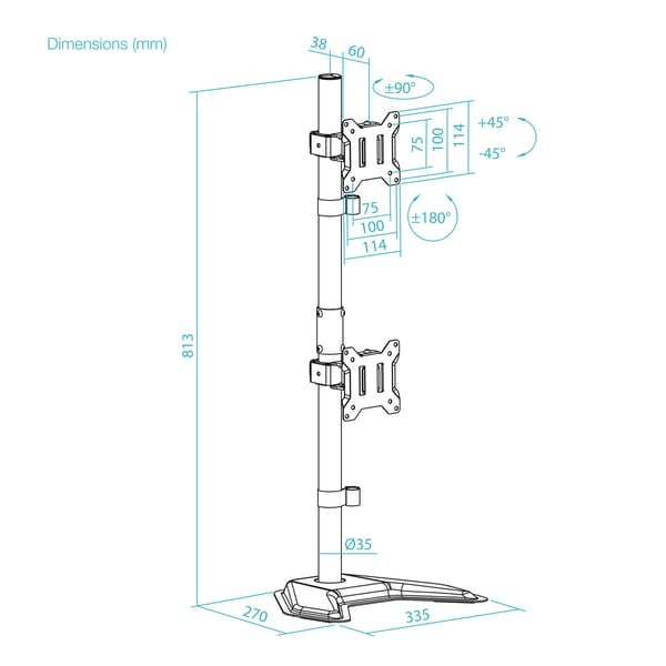 TooQ DB1703TNV-B skærmbeslag og -stativer 81,3 cm (32") Skrivebord Sort