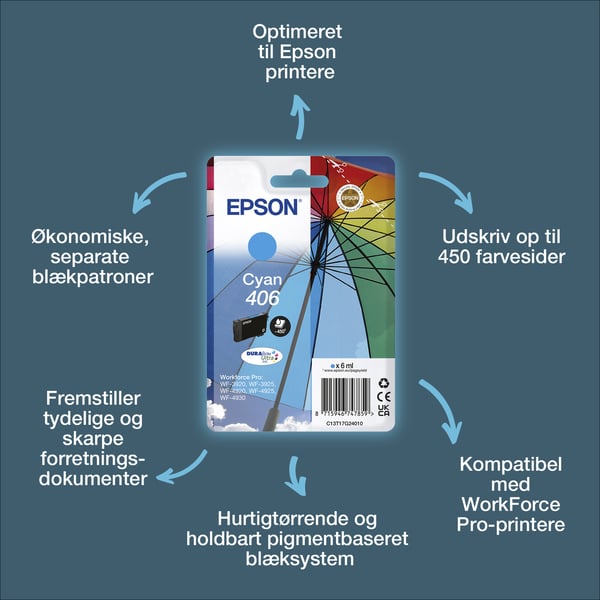 Epson Enkeltpakke, cyan 406 Paraply DURABrite Ultra-blæk