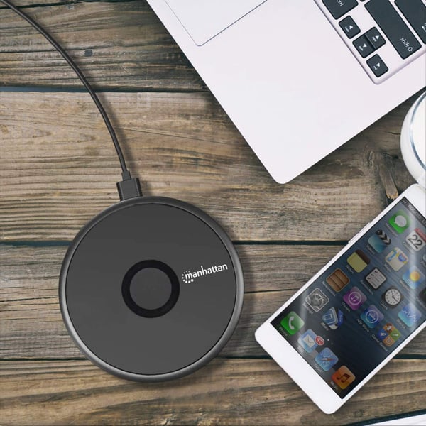 Manhattan 102186 oplader til mobil enhed Universel Sort USB Trådløs opladning Hurtig opladning Indendørs