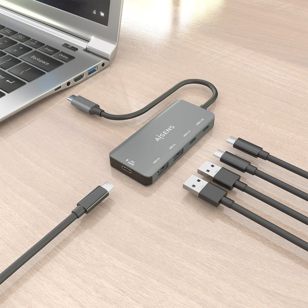 AISENS A109-0946 kannettavien tietokoneiden telakka ja porttitoistin Langallinen USB 3.2 Gen 1 (3.1 Gen 1) Type-C Harmaa