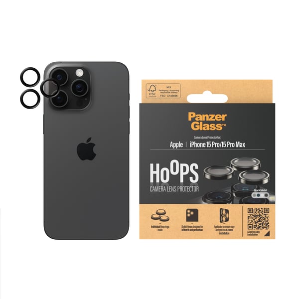 PanzerGlass ® Hoops® Metal Camera Lens Protector Black iPhone 15 Pro | 15 Pro Max Kirkas näytönsuoja Apple 1 kpl