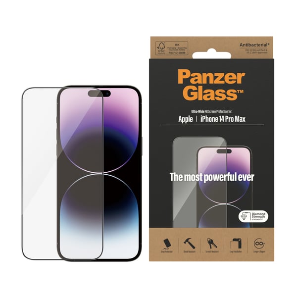 PanzerGlass ® Skærmbeskyttelse iPhone 14 Pro Max | Ultra-Wide Fit