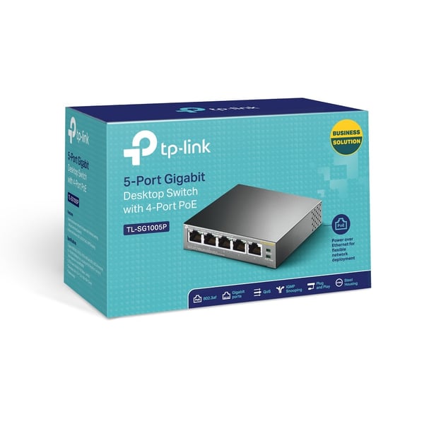 TP-Link TL-SG1005P Hallitsematon Gigabit Ethernet (10/100/1000) Power over Ethernet -tuki Musta