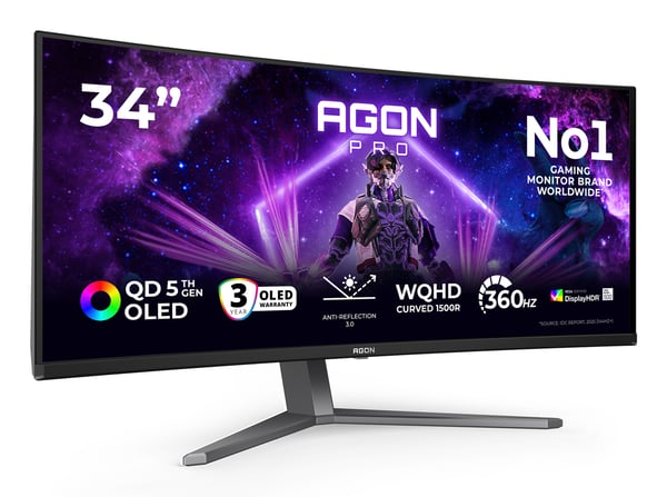 AOC AGP346UCSD tietokoneen litteä näyttö 86,4 cm (34") 3440 x 1440 pikseliä Wide Quad HD QD-OLED Musta