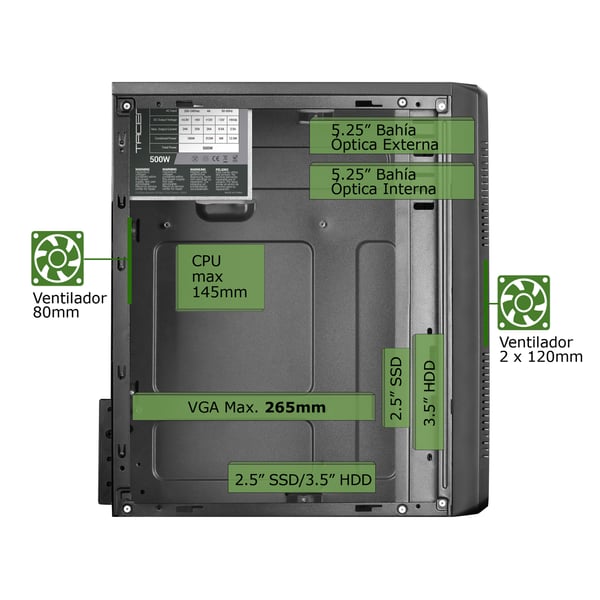 Tacens Anima ACM500 datorväskor Mini Tower Svart 500 W