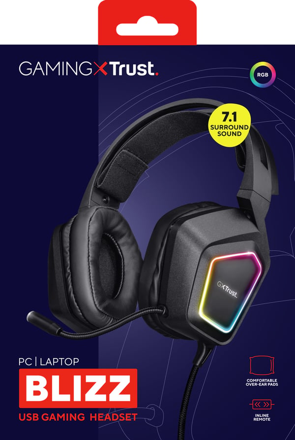 Trust GXT 450 Blizz RGB 7.1 Surround Kuulokkeet Langallinen Pääpanta Pelaaminen USB A-tyyppi Musta