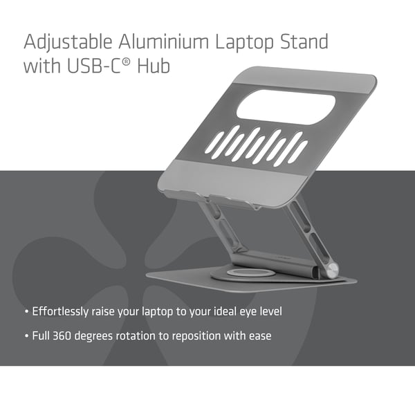 CLUB3D Säädettävä alumiininen kannettavan tietokoneen teline USB-C®-keskittimellä