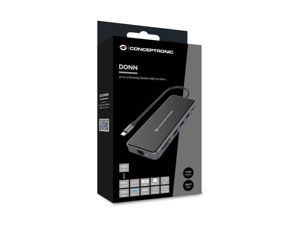 Conceptronic DONN15G kannettavien tietokoneiden telakka ja porttitoistin Langallinen USB 3.2 Gen 1 (3.1 Gen 1) Type-C Harmaa
