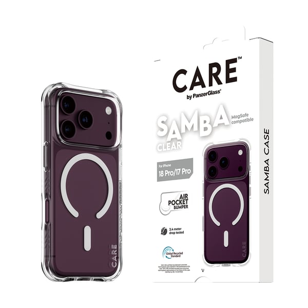 PanzerGlass CARE™ by ® Samba Case Transparent w. White MagSafe iPhone 2026 Pro | 17 Pro mobiltelefonfodral Mobilskal