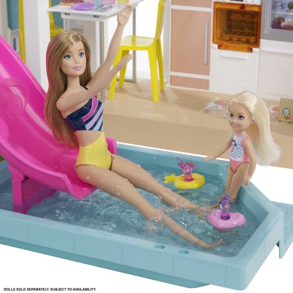Barbie Dreamhouse Adventures Dreamhouse (114,30 cm) dukkehus med pool, rutsjebane, elevator, lys og lyde