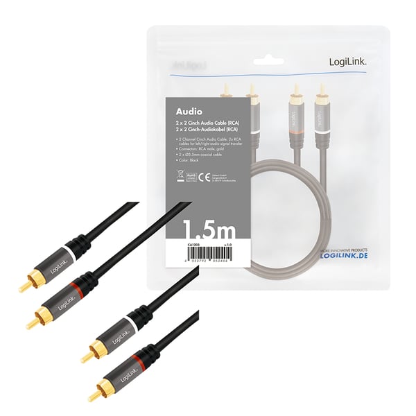 LogiLink CA1203 audiokaapeli 1,5 m 2 x RCA Musta