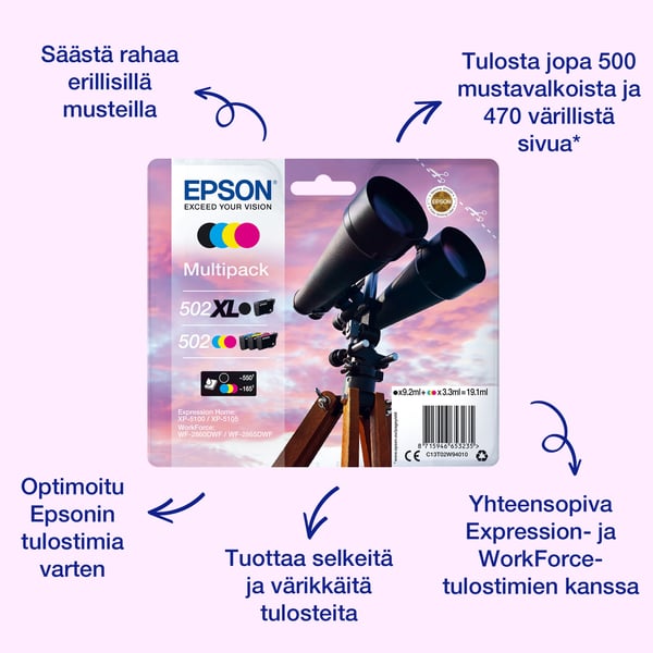 Epson Ink/Multipack 4-colours 502 EasyMail blækpatron 1 stk Standard udbytte Sort, Blå, Magenta, Gul
