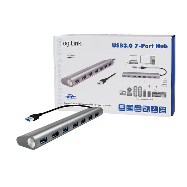 LogiLink UA0308 gränssnittshubbar USB 3.2 Gen 1 (3.1 Gen 1) Type-A 5000 Mbit/s Grå