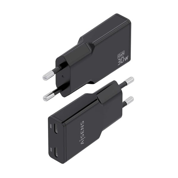 AISENS ASCH-30W2P049-BK oplader til mobil enhed Digitalt kamera, MP3, MP4, Mobiltelefon, Navigator, Laptop, Bærbar spillekonsol, Smartphone, Tablet, Universel Sort Vekselstrøm Hurtig opladning Indendørs