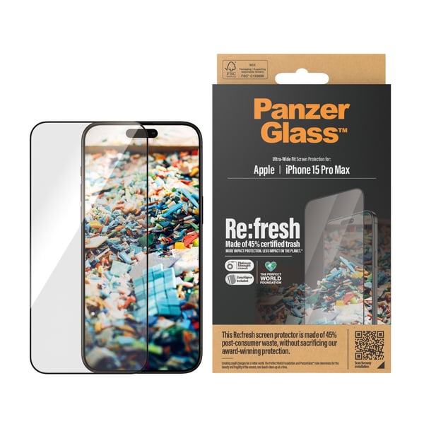 PanzerGlass ® Re:fresh Screen Protector iPhone 15 Pro Max | Ultra-Wide Fit w. EasyAligner Kirkas näytönsuoja Apple 1 kpl