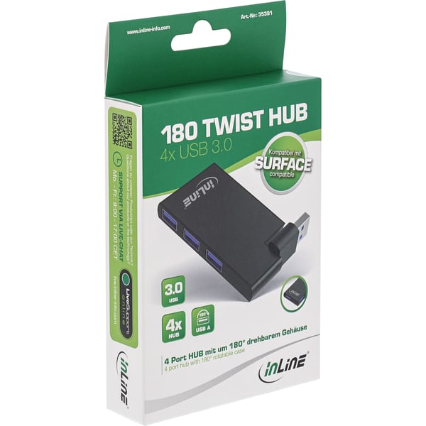 InLine 35391 gränssnittshubbar USB 3.2 Gen 1 (3.1 Gen 1) Type-A 5000 Mbit/s Svart