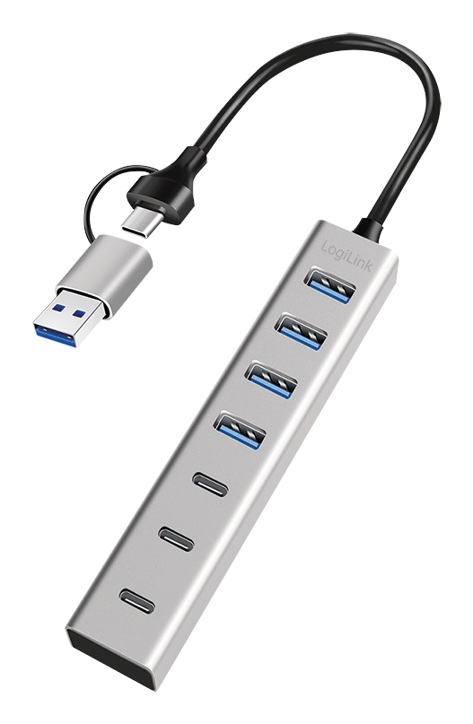 LogiLink UA0442 gränssnittshubbar USB 3.2 Gen 1 (3.1 Gen 1) Type-A + Type-C 5000 Mbit/s Grå