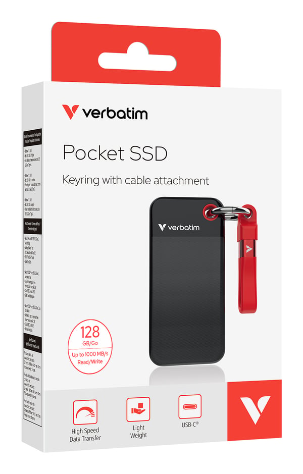 Verbatim 32434 extern SSD-hårddisk 128 GB USB Type-C 3.2 Gen 2 (3.1 Gen 2) Svart, Röd