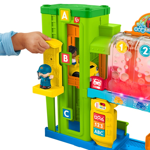Fisher-Price Little People pedagogiskt upplyst garage för småbarn, 5 lekdelar, flerspråkig version